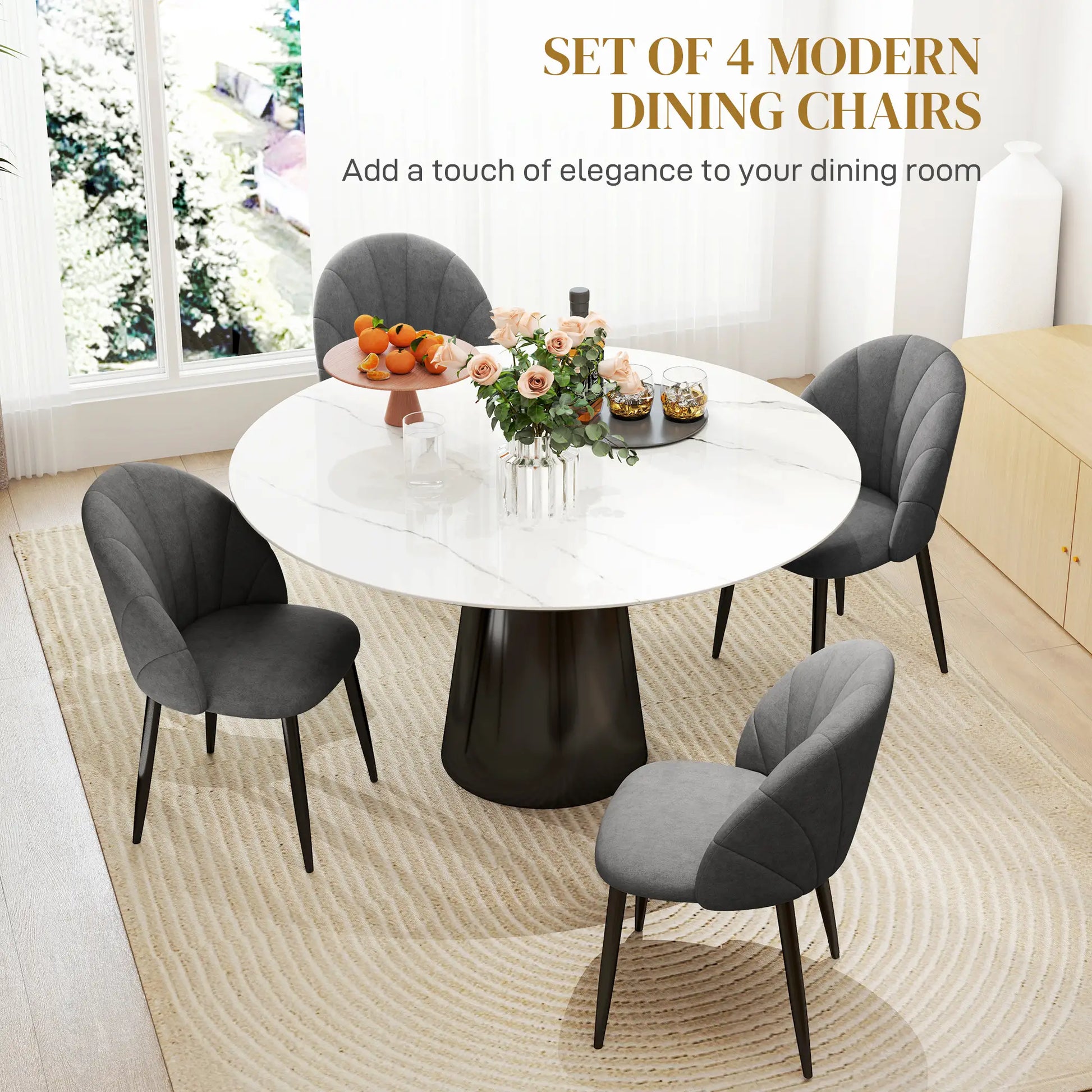 Modern Dining Chairs Set of 4, Upholstered, Metal Legs, Dark Grey Dining Chairs at Gallery Canada