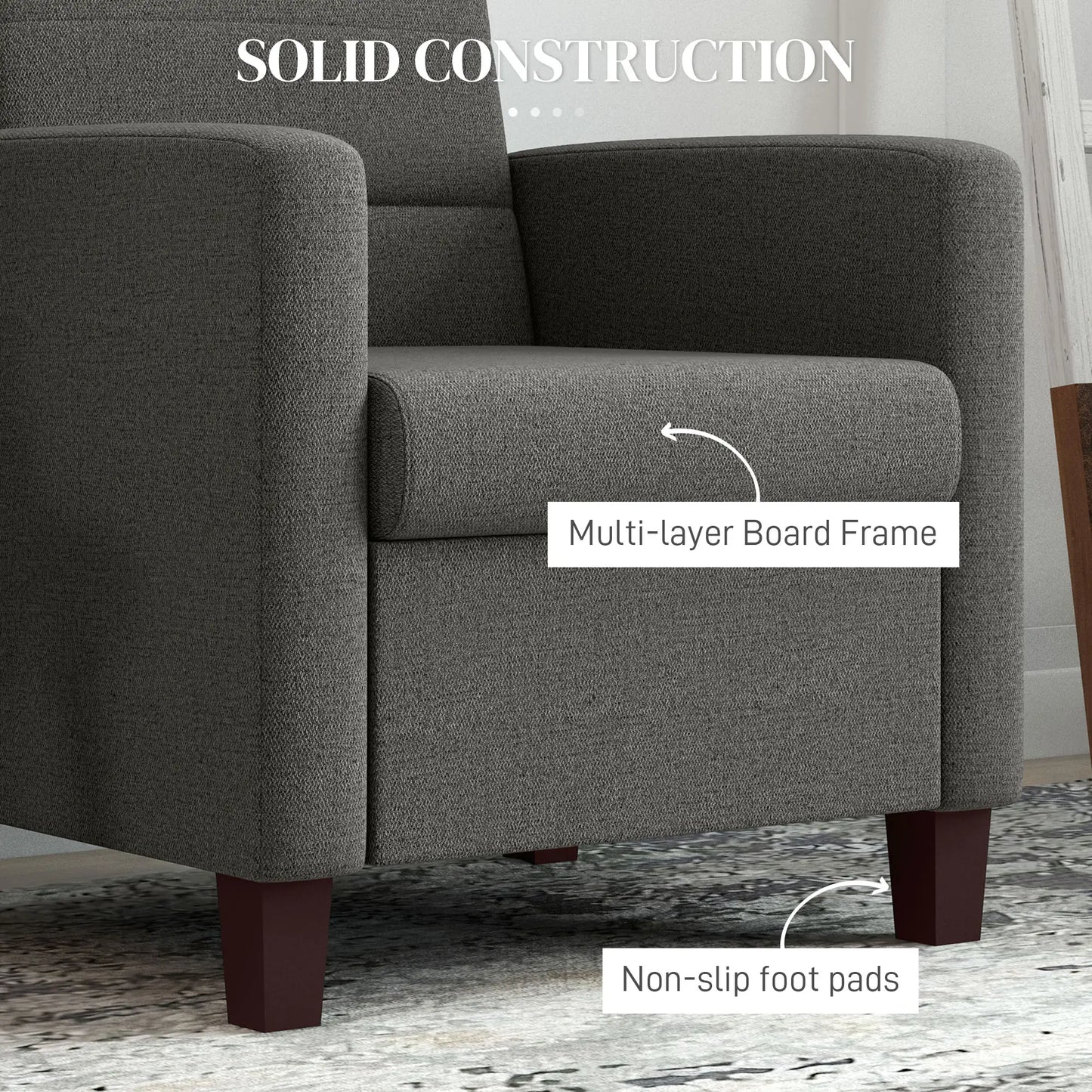 Modern Fabric Accent Chair, Seat Cushion, Non-Slip Pads, Dark Grey Accent Chairs at Gallery Canada