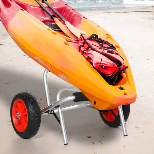 Foldable Kayak Cart, Aluminum Canoe Carrier, NO-Flat Wheel, Silver