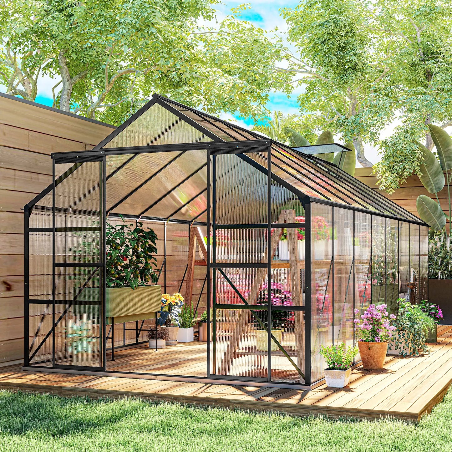 Aluminum Greenhouse Kit, Polycarbonate Walk-In, 16' x 8', Dark Grey Walk In Greenhouses at Gallery Canada