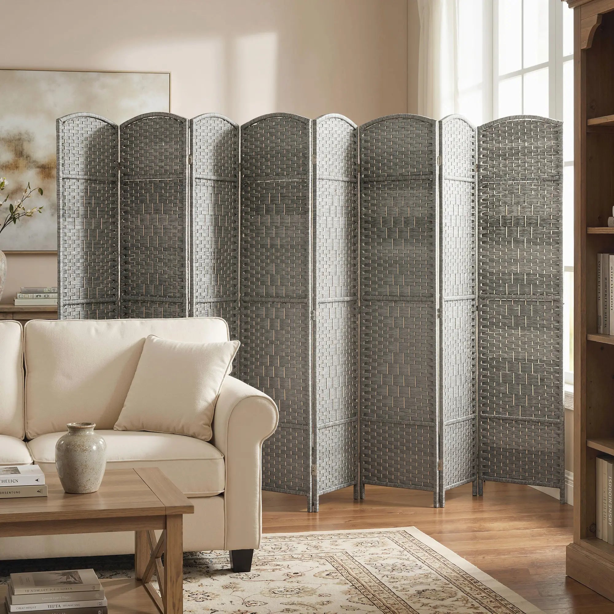 6 Ft Folding Room Divider, 8 Panel Portable Privacy Screen, Mixed Grey Room Dividers at Gallery Canada
