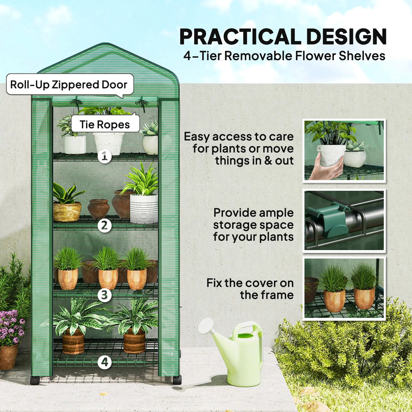 Portable Greenhouse, 4 Tier Shelves, PE Cover, Green Walk In Greenhouses at Gallery Canada
