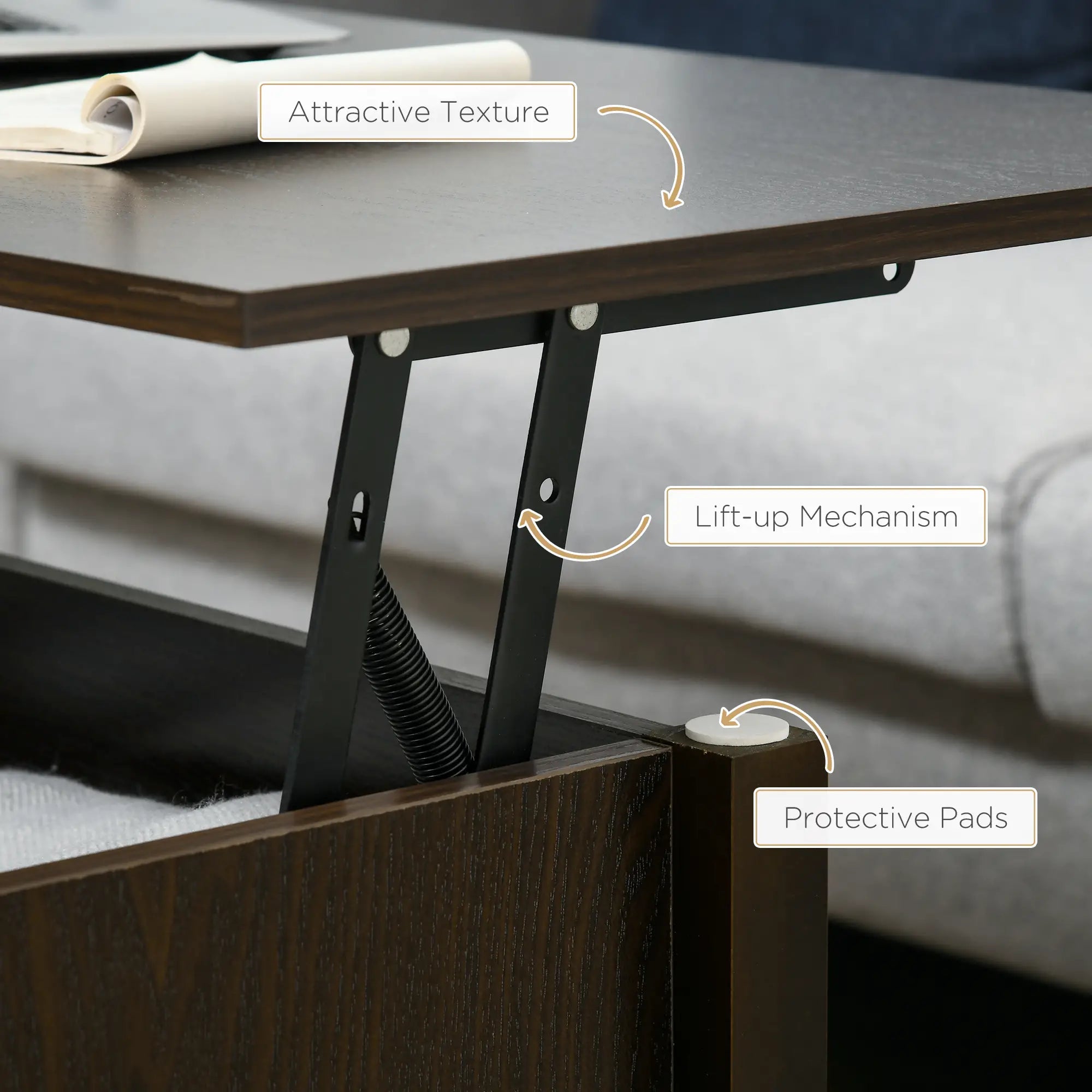 Lift Top Coffee Table, Hidden Storage, 3 Shelves, Espresso Coffee Tables at Gallery Canada