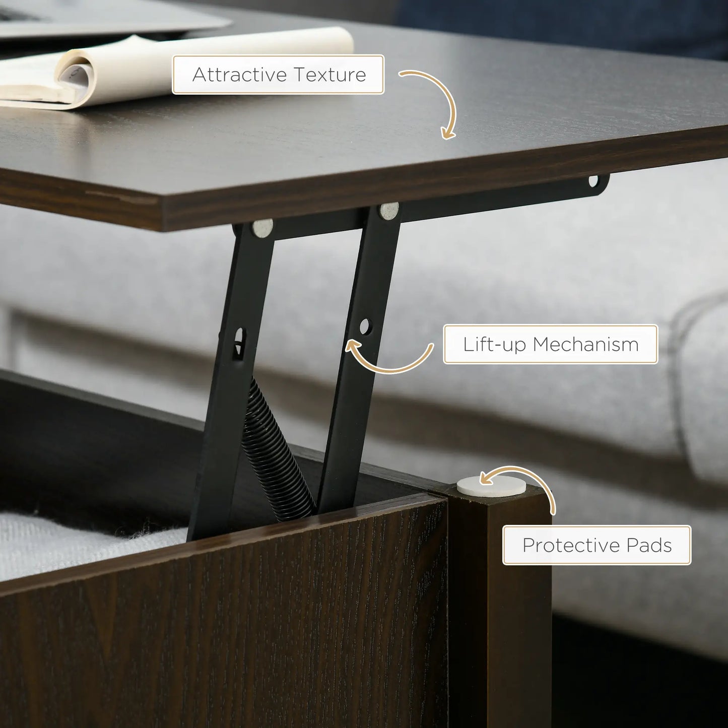 Lift Top Coffee Table, Hidden Storage, 3 Shelves, Espresso Coffee Tables at Gallery Canada