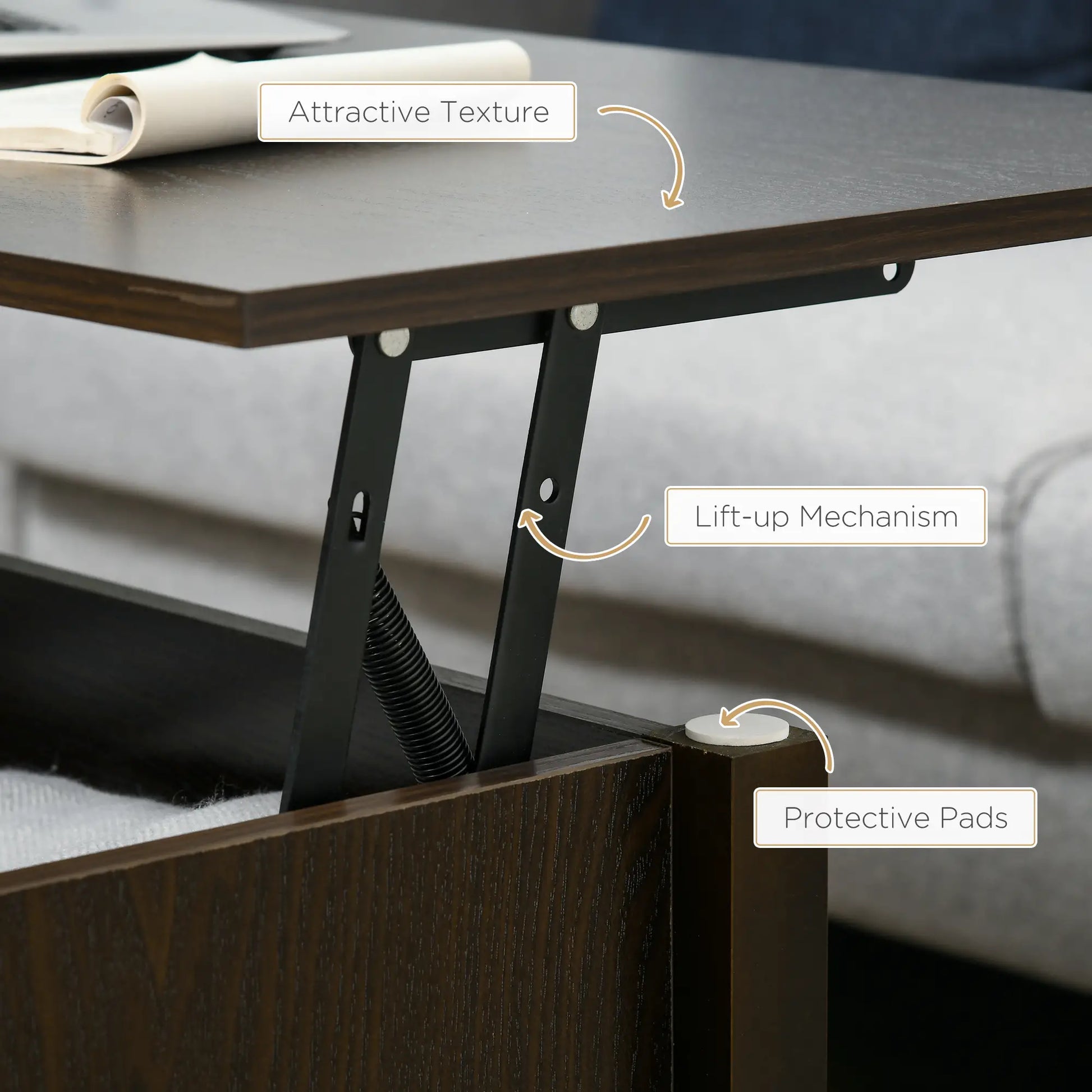 Lift Top Coffee Table, Hidden Storage, 3 Shelves, Espresso Coffee Tables at Gallery Canada