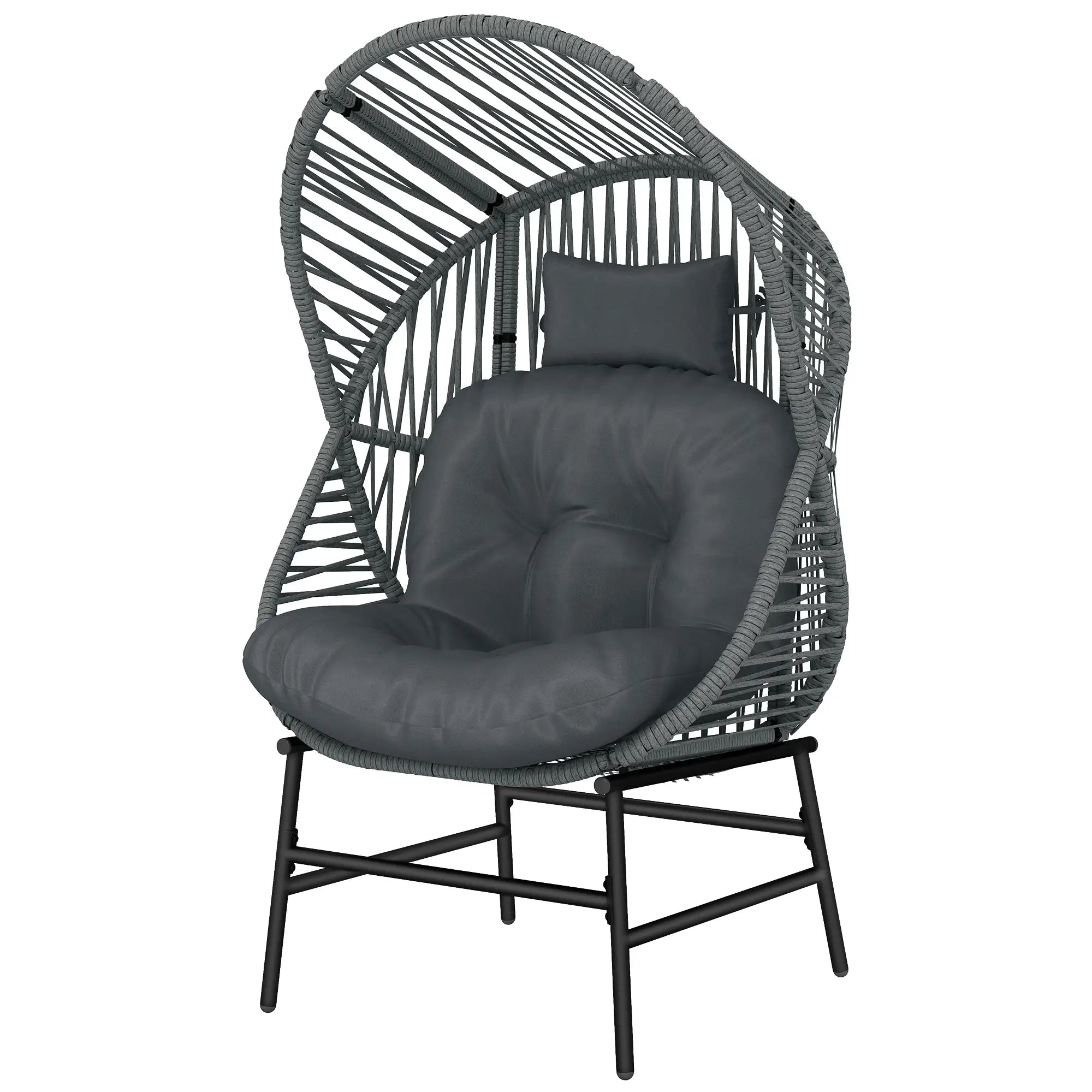 Outdoor Wicker Egg Chair, Steel Frame, 330 lbs, Dark Grey Patio Chairs Dark Grey, Black at Gallery Canada