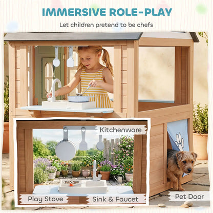 Kids Outdoor Playhouse, Wooden Cottage With Pet Door, Play Kitchen Play Houses at Gallery Canada