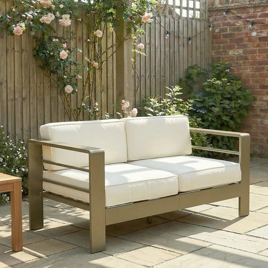 Outdoor Loveseat, Garden Sofa with Cushions, 54.3"x27.6"x24.6", Cream White Patio Chairs Champagne Gold, Cream White at Gallery Canada