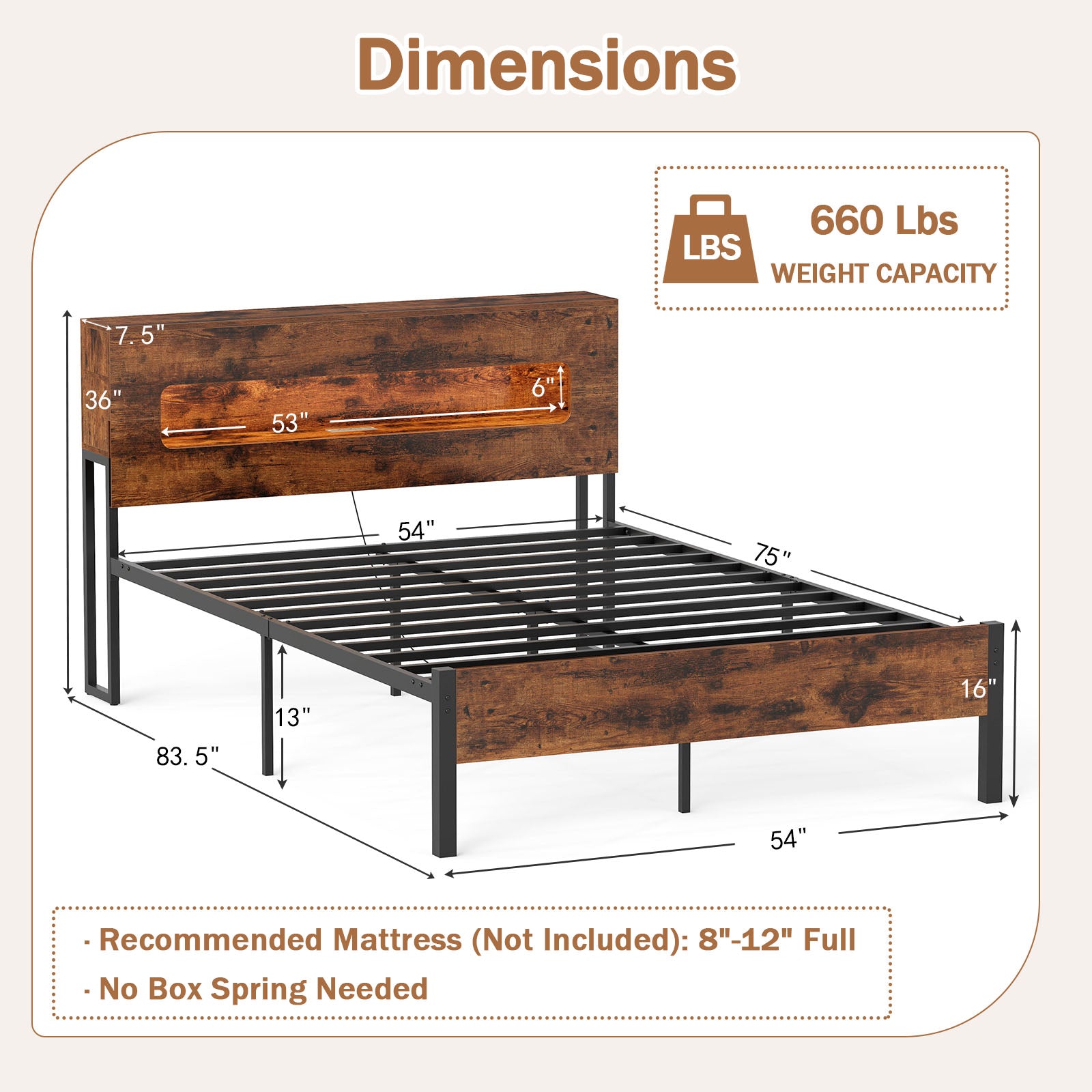 Slatted Full Bed Frame with LED Lights and Storage Headboard No Box Spring Needed-Full Size Simple Bed Frame at Gallery Canada