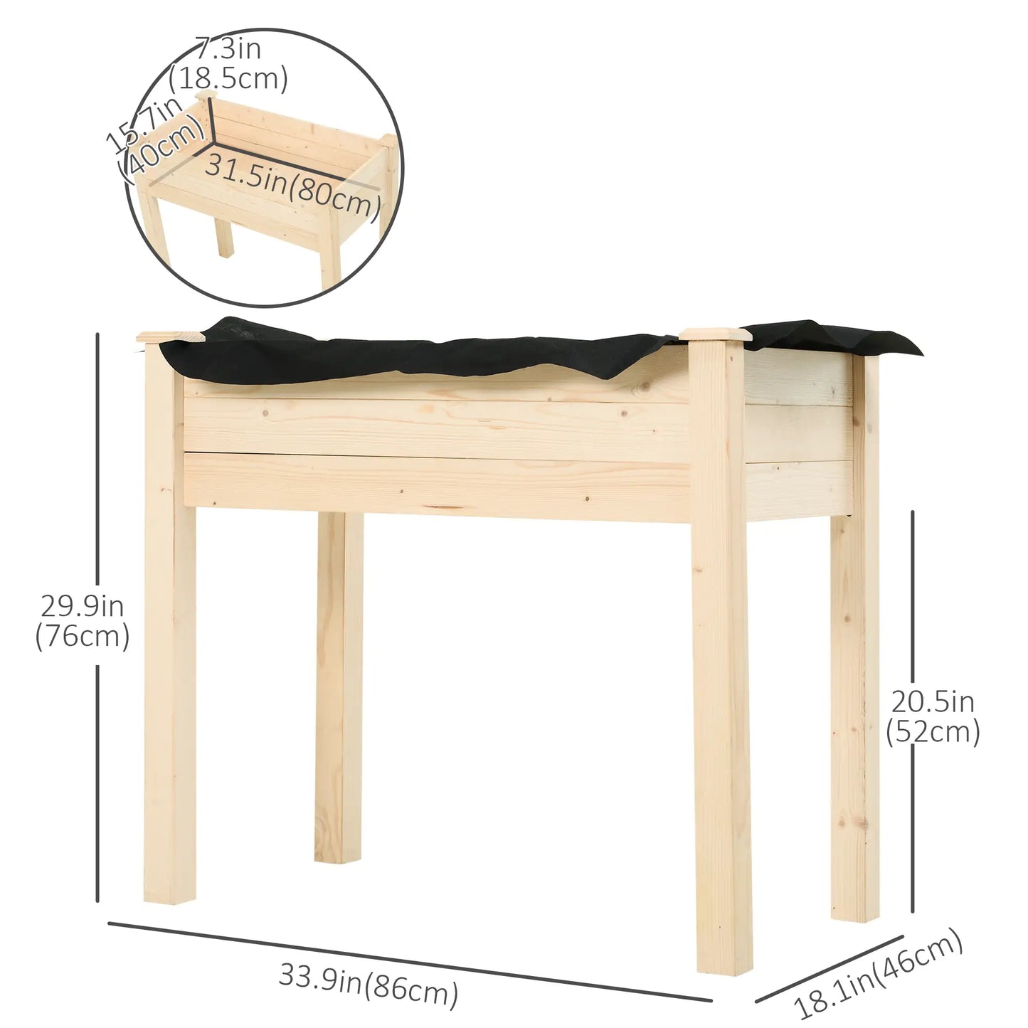 34"x18"x30" Wooden Raised Garden Bed, Elevated Planter Box with Legs, Natural Elevated Garden Beds at Gallery Canada