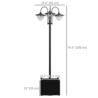 3-Têtes LED Solaire Lumière, Lampadaire avec Jardinière, Noir