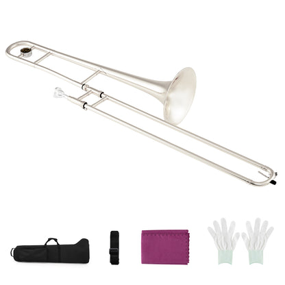Slide Trombone for Beginners with Case & Strap, Silver