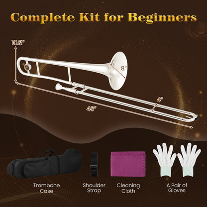 Slide Trombone for Beginners with Case & Strap, Silver