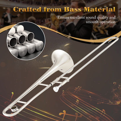 Slide Trombone for Beginners with Case & Strap, Silver
