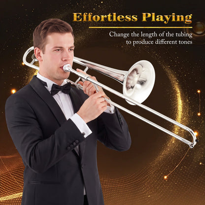 Slide Trombone for Beginners with Case & Strap, Silver
