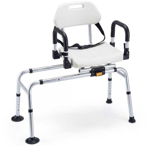 Sliding Shower Chair With Backrest, Swivel Seat, Silver