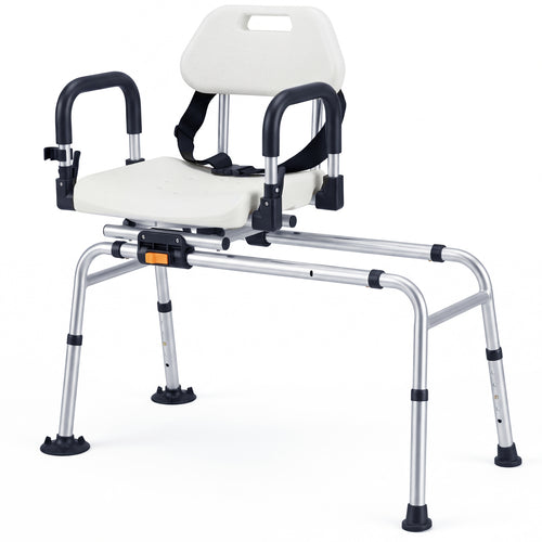 Sliding Shower Chair With Backrest, Swivel Seat, Silver
