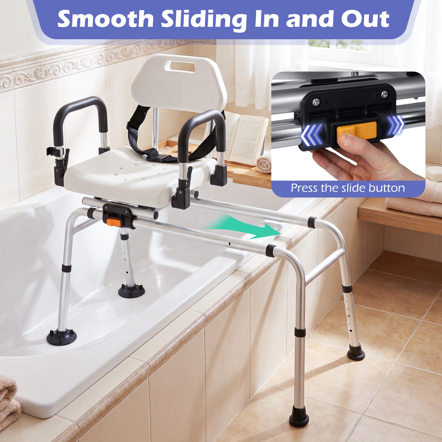 Sliding Shower Chair With Backrest, Swivel Seat, Silver Bath Safety at Gallery Canada