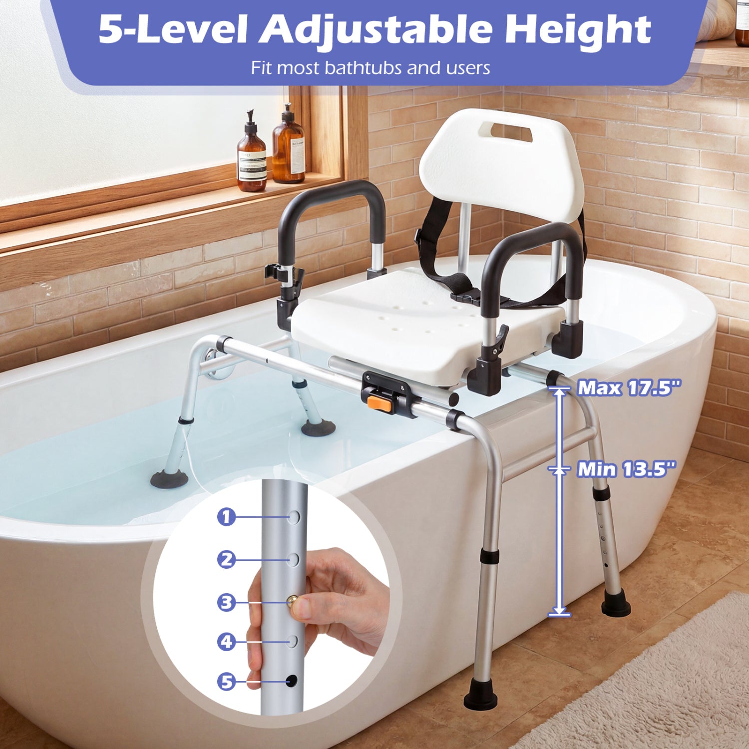 Sliding Shower Chair With Backrest, Swivel Seat, Silver Bath Safety at Gallery Canada