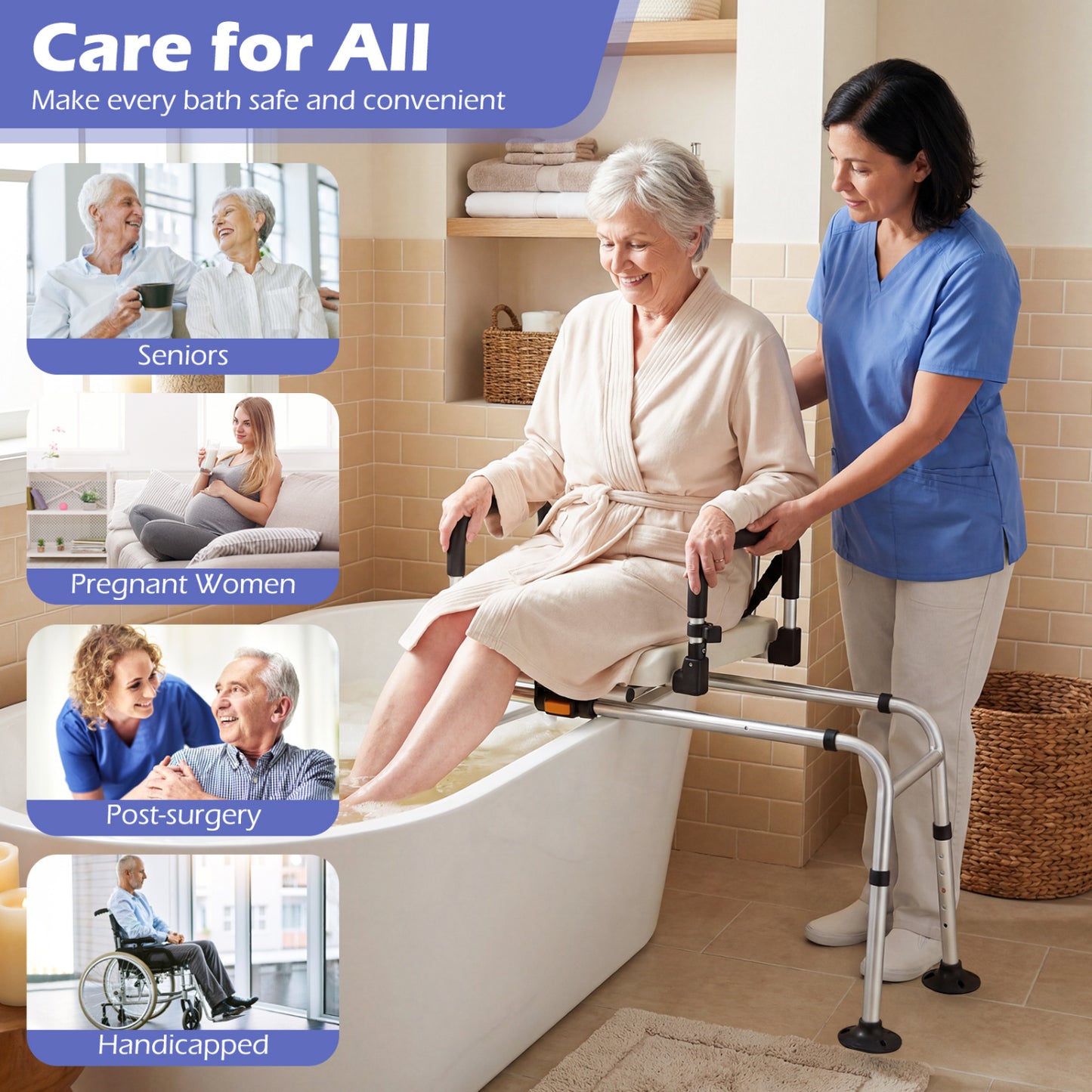 Sliding Shower Chair With Backrest, Swivel Seat, Silver Bath Safety at Gallery Canada