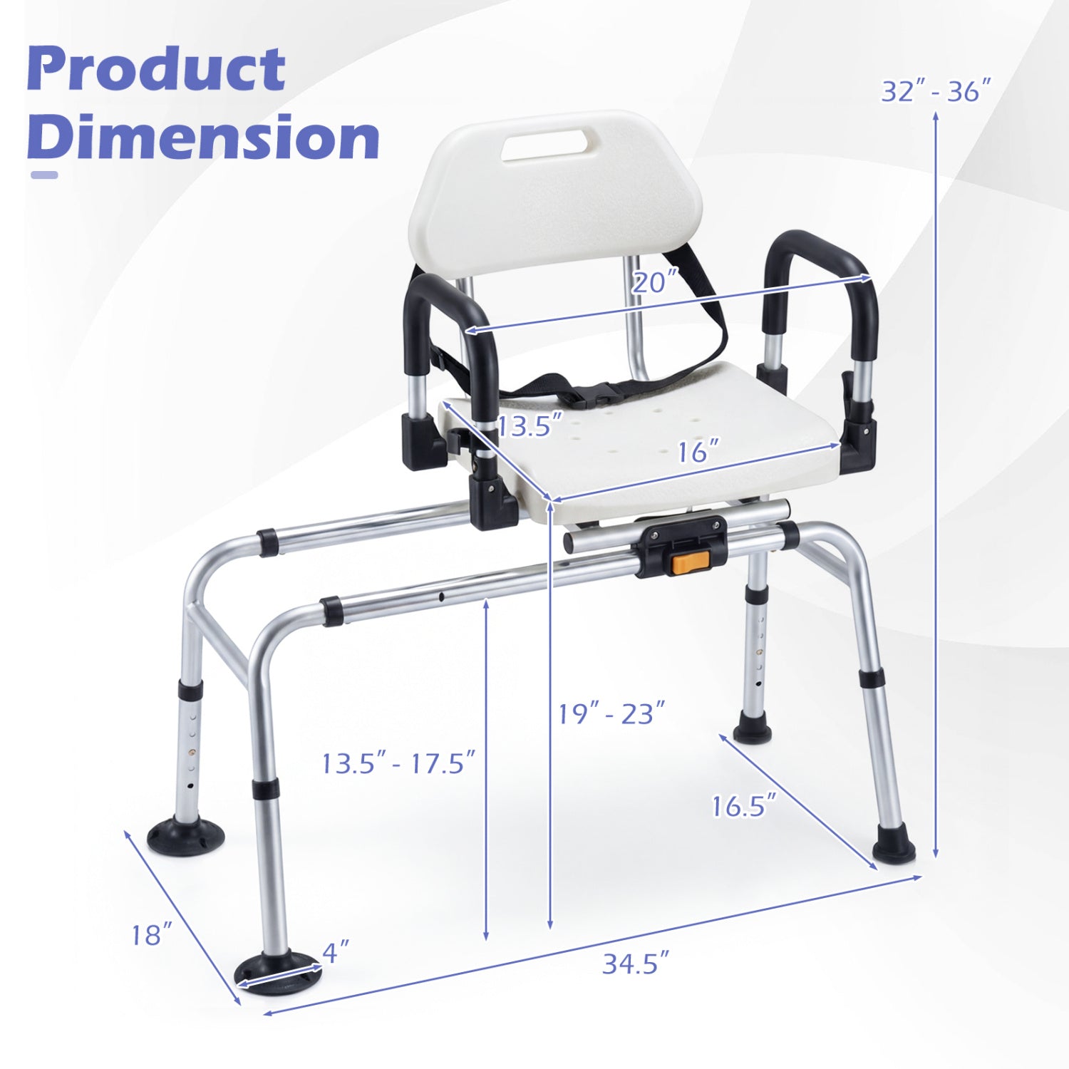 Sliding Shower Chair With Backrest, Swivel Seat, Silver Bath Safety at Gallery Canada