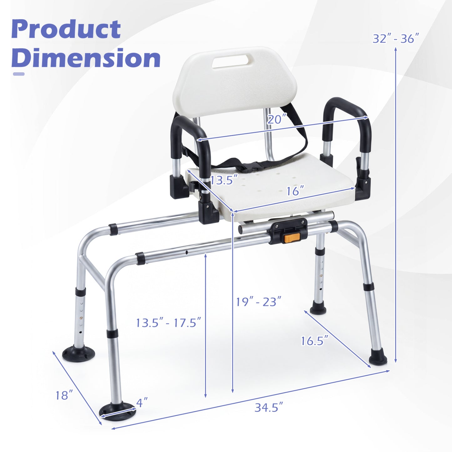 Sliding Shower Chair With Backrest, Swivel Seat, Silver Bath Safety at Gallery Canada