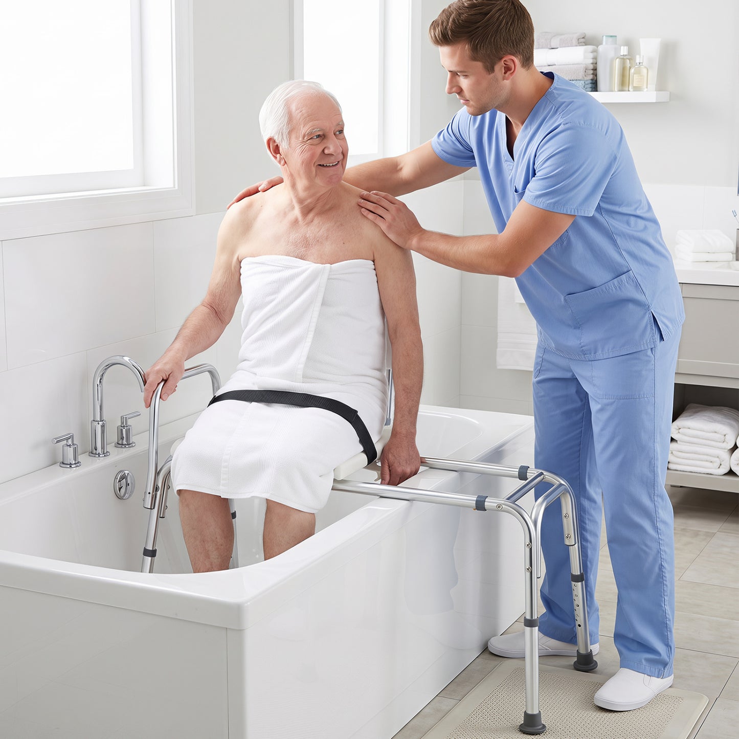 Banc de transfert de baignoire coulissant, chaise de douche pour personnes âgées, blanc