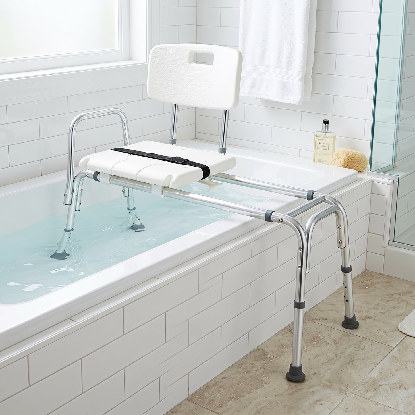 Banc de transfert de baignoire coulissant, chaise de douche pour personnes âgées, blanc
