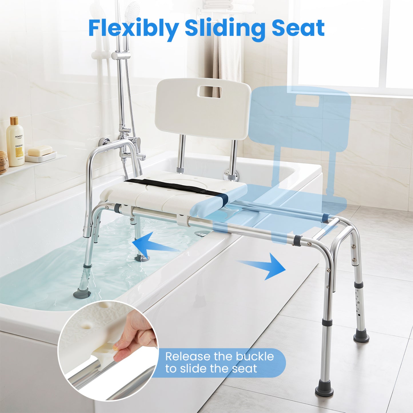 Banc de transfert de baignoire coulissant, chaise de douche pour personnes âgées, blanc