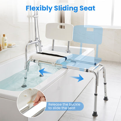 Banc de transfert de baignoire coulissant, chaise de douche pour personnes âgées, blanc