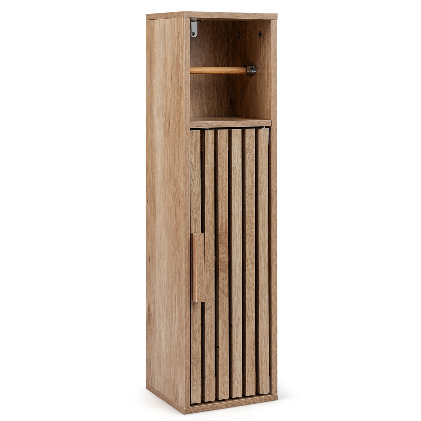 Slim Freestanding Bathroom Cabinet, Toilet Paper Holder With Door, Natural Floor Cabinets at Gallery Canada