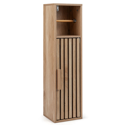 Slim Freestanding Bathroom Cabinet, Toilet Paper Holder With Door, Natural Floor Cabinets at Gallery Canada