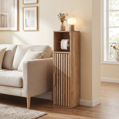 Slim Freestanding Bathroom Cabinet, Toilet Paper Holder With Door, Natural Floor Cabinets at Gallery Canada