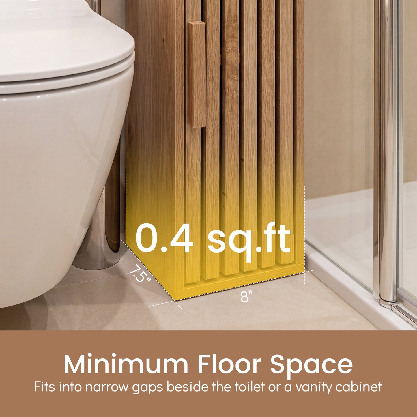 Slim Freestanding Bathroom Cabinet, Toilet Paper Holder With Door, Natural Floor Cabinets at Gallery Canada
