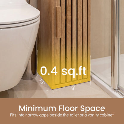 Slim Freestanding Bathroom Cabinet, Toilet Paper Holder With Door, Natural Floor Cabinets at Gallery Canada
