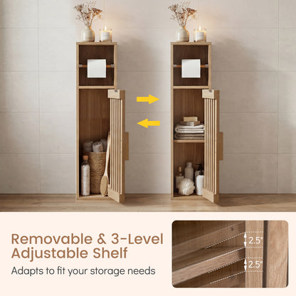 Slim Freestanding Bathroom Cabinet, Toilet Paper Holder With Door, Natural Floor Cabinets at Gallery Canada