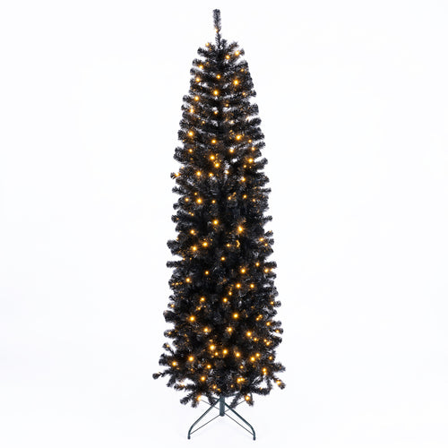 Slim Hinged Christmas Tree, 7 FT, 8 Lighting Modes, Black