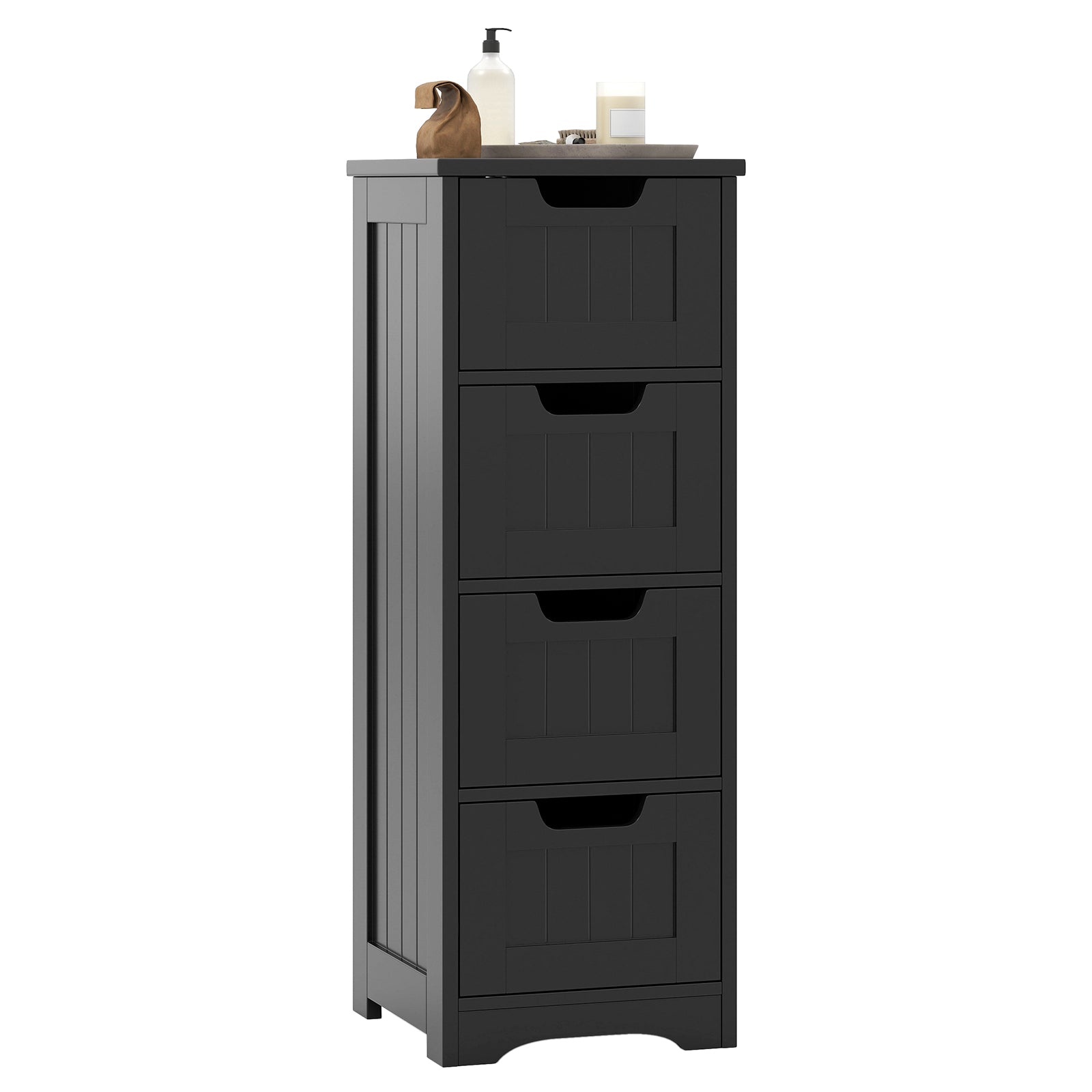 Free-Standing Side Storage Organizer with 4 Drawers, Black Floor Cabinets at Gallery Canada