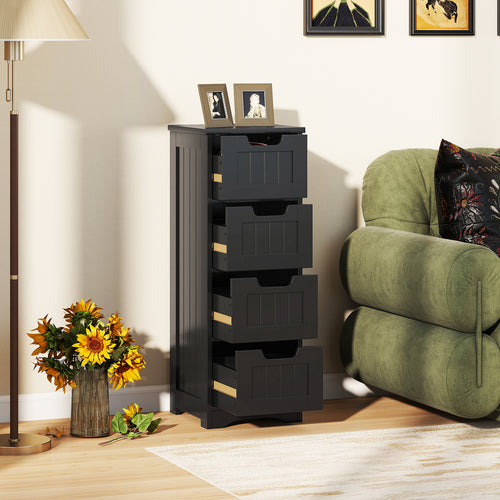 Free-Standing Side Storage Organizer with 4 Drawers, Black