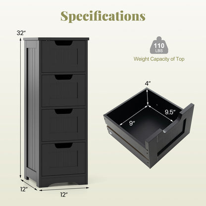Free-Standing Side Storage Organizer with 4 Drawers, Black Floor Cabinets at Gallery Canada
