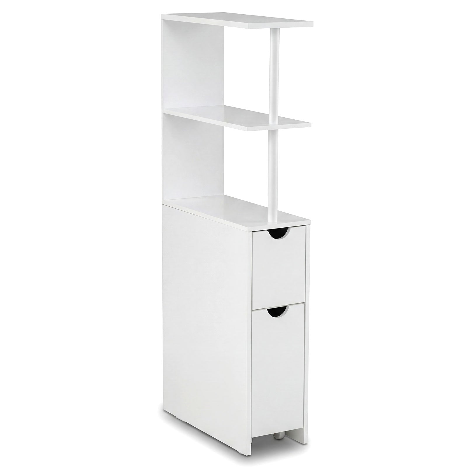 Slim Storage Freestanding Bathroom Cabinet with Open Shelves, White Floor Cabinets at Gallery Canada