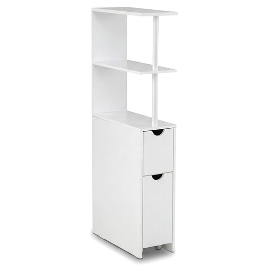 Slim Storage Freestanding Bathroom Cabinet with Open Shelves, White Floor Cabinets White at Gallery Canada
