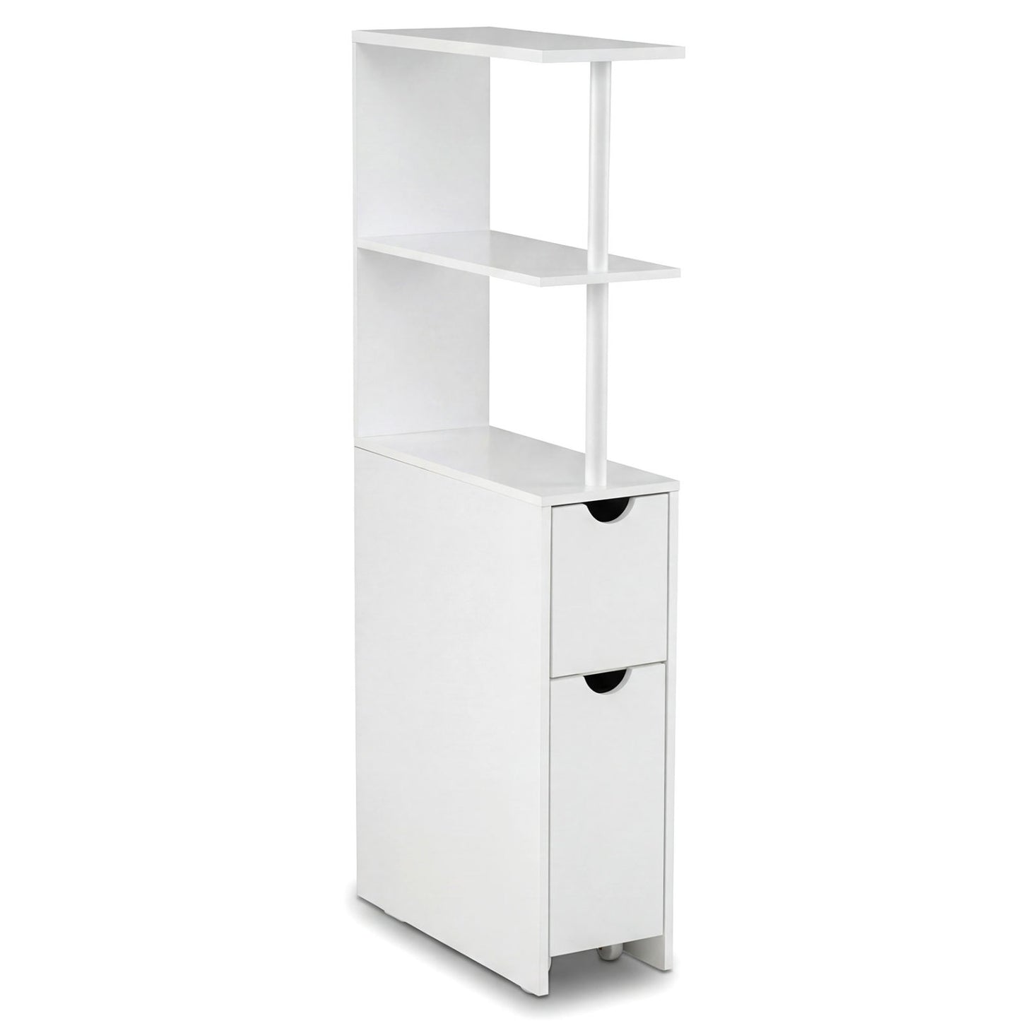 Slim Storage Freestanding Bathroom Cabinet with Open Shelves, White Floor Cabinets at Gallery Canada