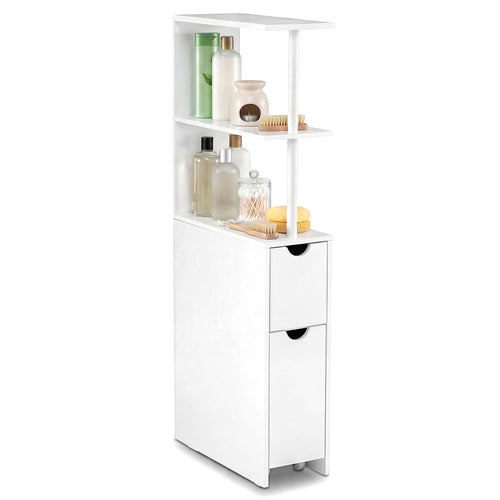 Slim Storage Freestanding Bathroom Cabinet with Open Shelves, White