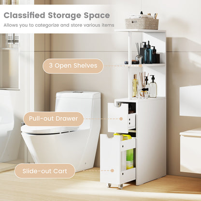 Slim Storage Freestanding Bathroom Cabinet with Open Shelves, White Floor Cabinets at Gallery Canada