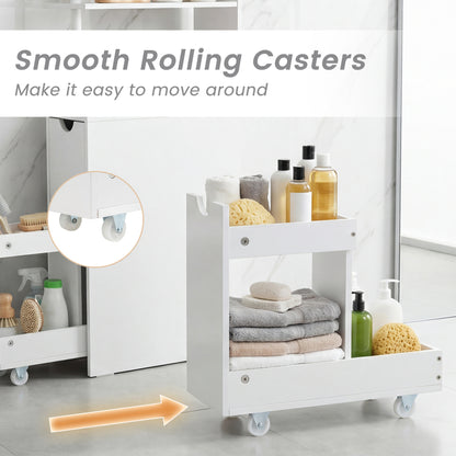Slim Storage Freestanding Bathroom Cabinet with Open Shelves, White Floor Cabinets at Gallery Canada