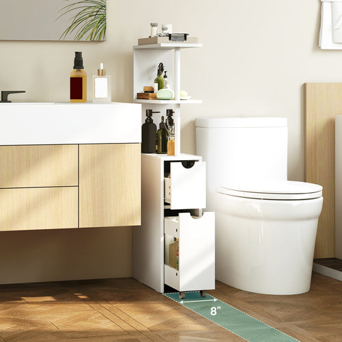 Slim Storage Freestanding Bathroom Cabinet with Open Shelves, White