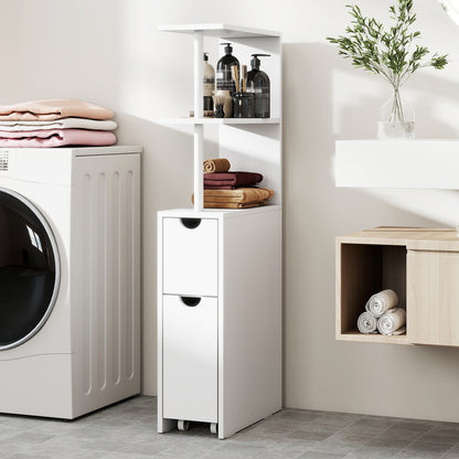 Slim Storage Freestanding Bathroom Cabinet with Open Shelves, White Floor Cabinets at Gallery Canada