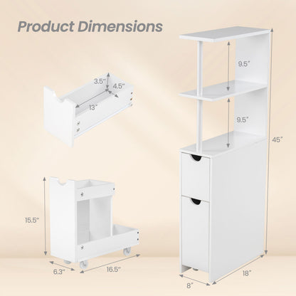 Slim Storage Freestanding Bathroom Cabinet with Open Shelves, White Floor Cabinets at Gallery Canada