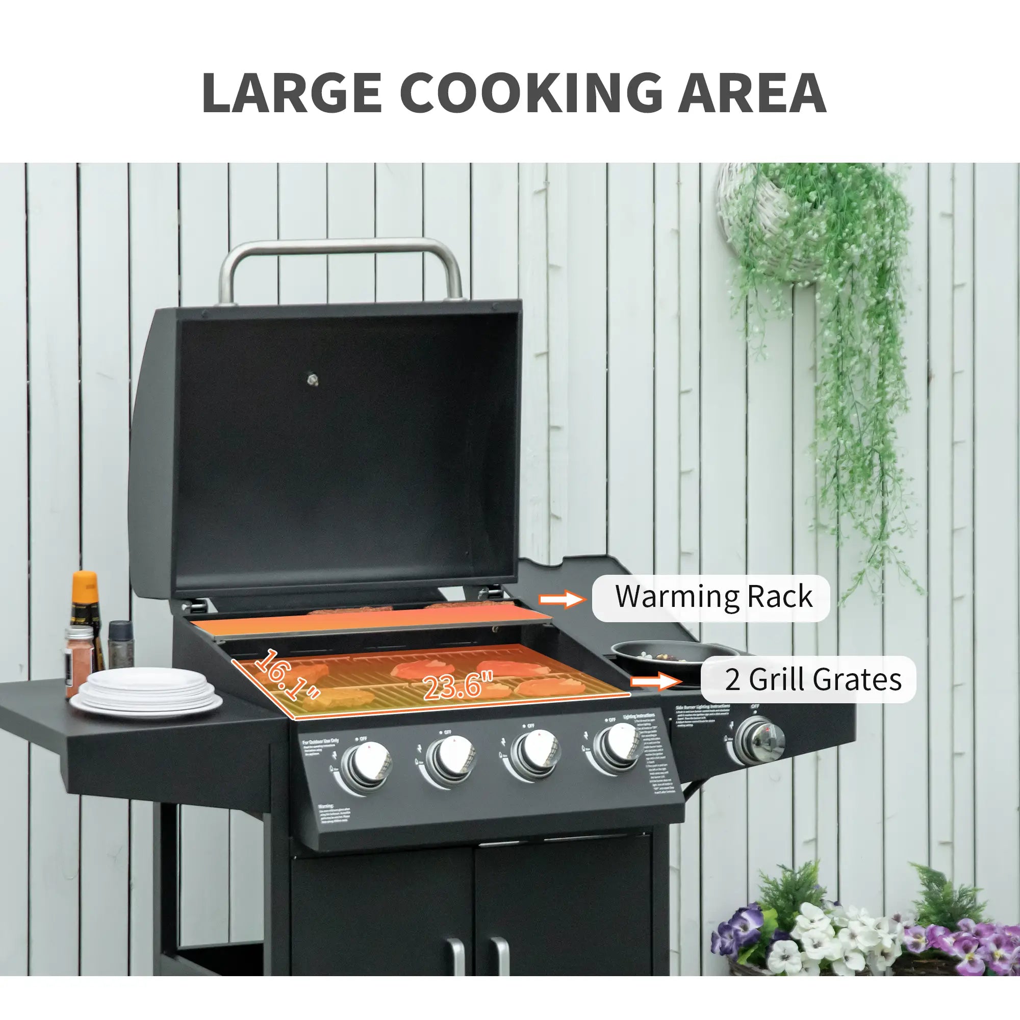 4+1 Burner LP Gas Grill Outdoor BBQ Trolley, Black Propane Gas Grills at Gallery Canada